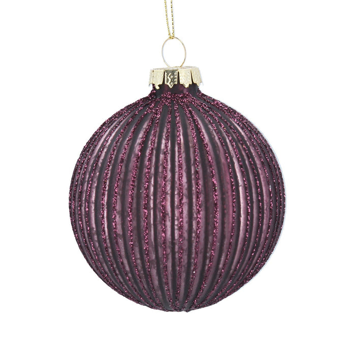Glass Bauble 8cm - Aubergine Ribbed