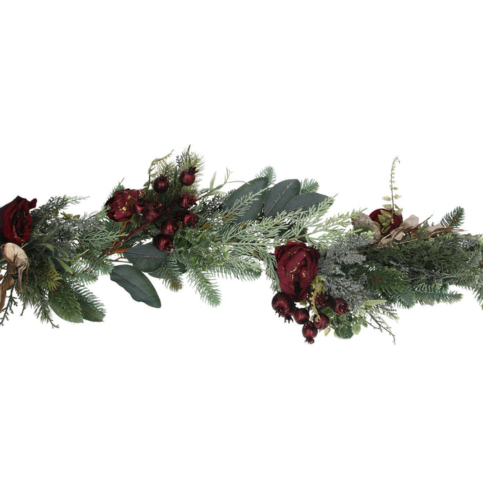 Garland 180cm - Mixed Green Leaf/Red Rose