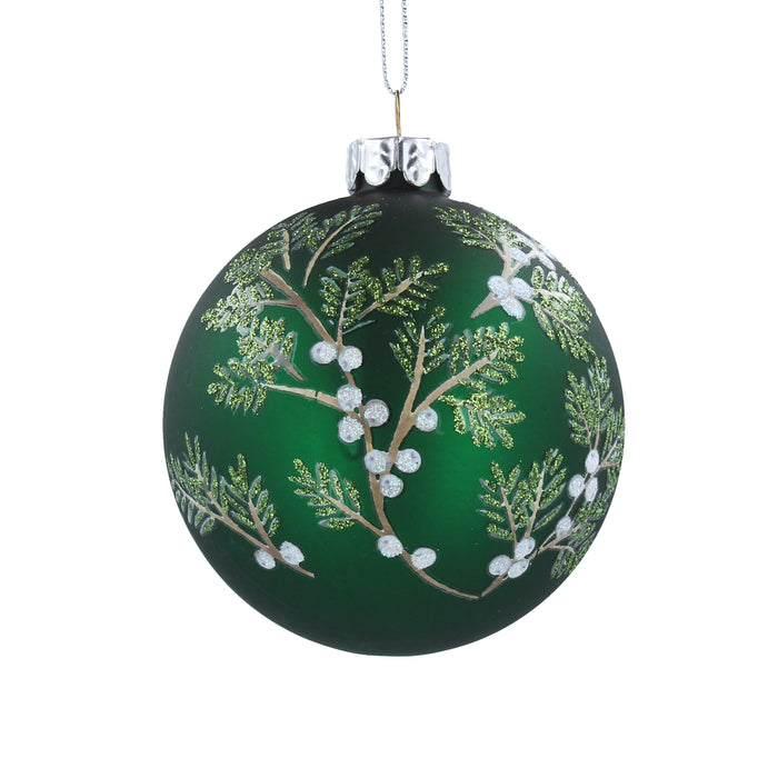 Matt Forest Green Glass Ball w White Berr