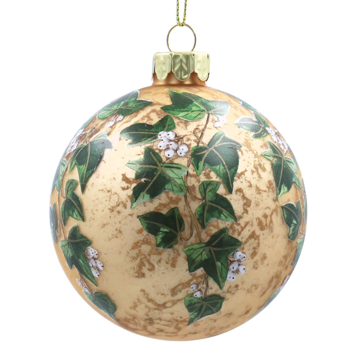 Antique Gold Ivy Leaves Glass Ball