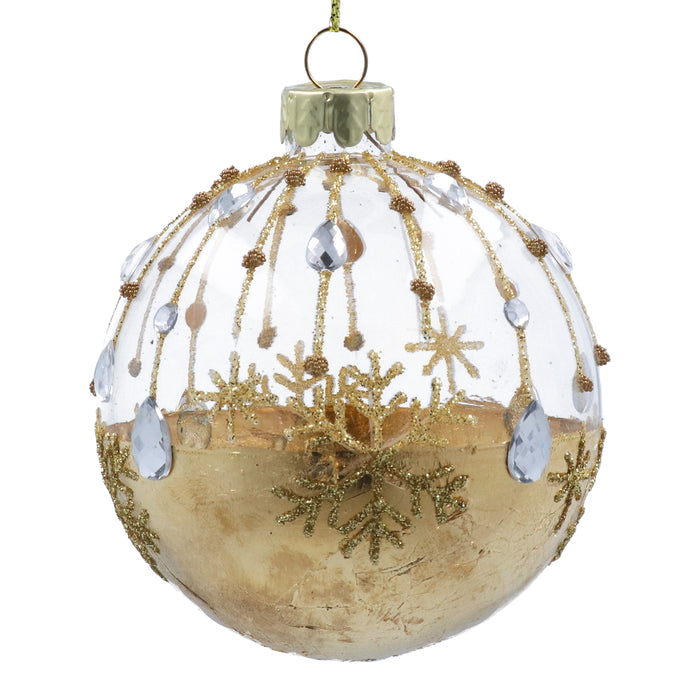 Clear & Gold/Jeweled Stripe Glass Ball