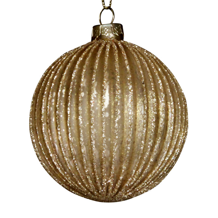 Matt Gold Sparkling Glass Ribbed Ball