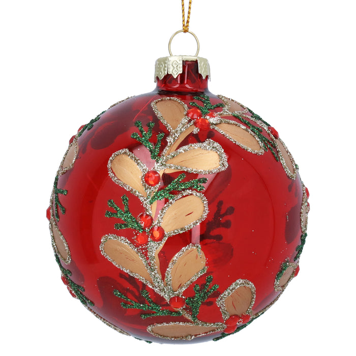 Clear Red Glass Ball w Gold Wreath