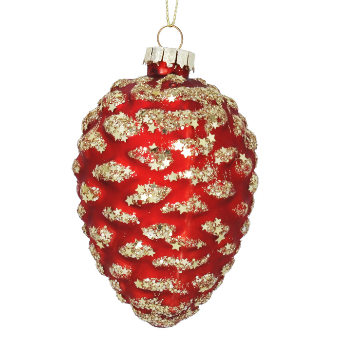 Red/Gold Glass Pine Cone Dec