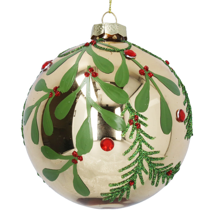 Gold Mirror Glass Ball w Berry Vines