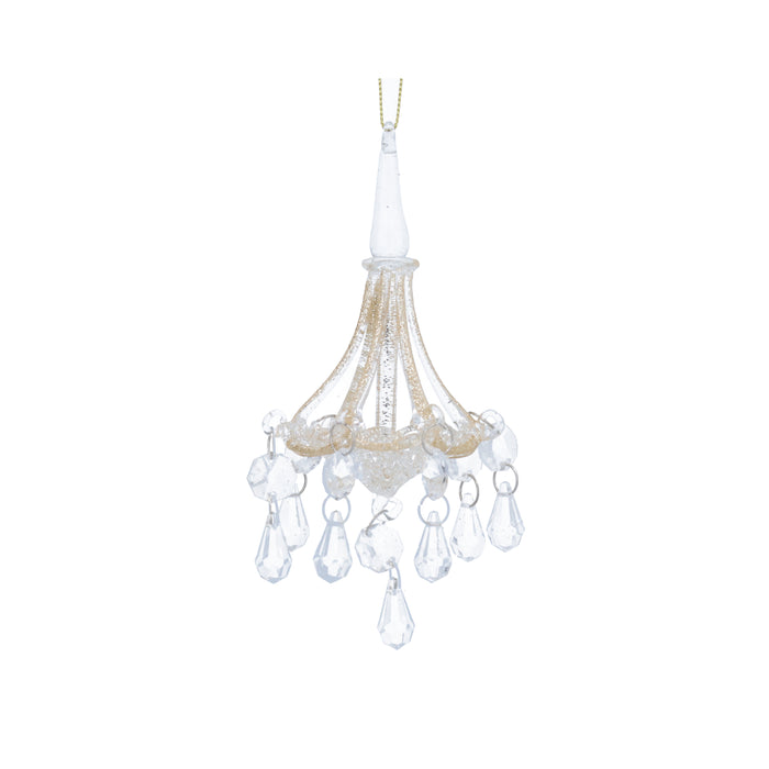 Glass Chandelier Dec w Gold Beading, Sml