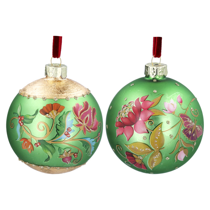 Glass Ball, 8cm - Matt Apple Green/Floribunda,