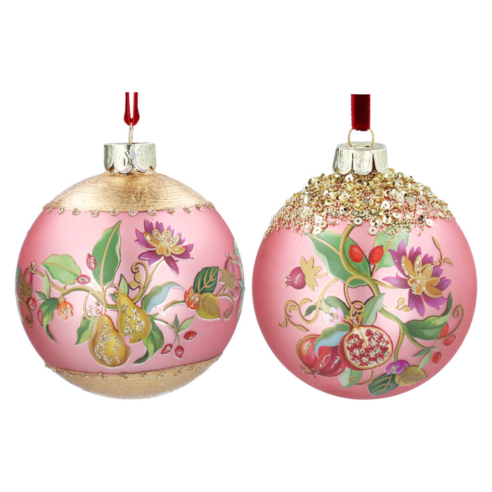 Glass Ball, 8cm Matt Dusky Pink/Floribunda,2as