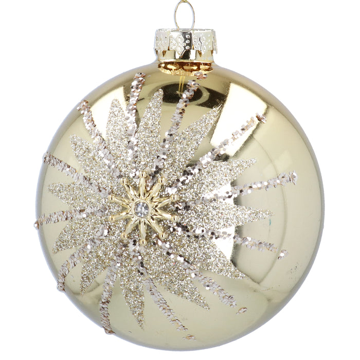 Glass Ball, 10cm - Mirrored Gold/Starburst