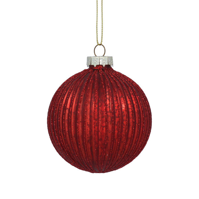 Dark Red Ribbed Glass Ball
