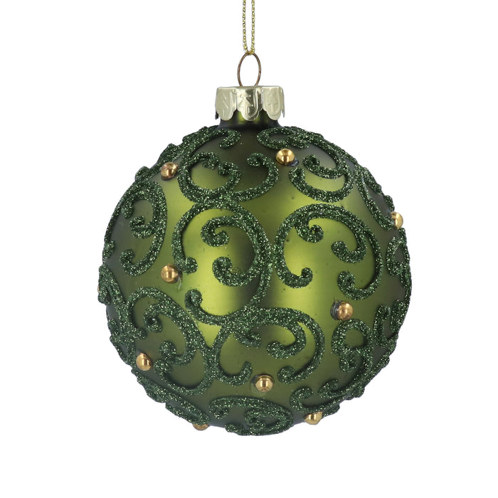 Matt Green Glass Ball w Green Filigree/Go
