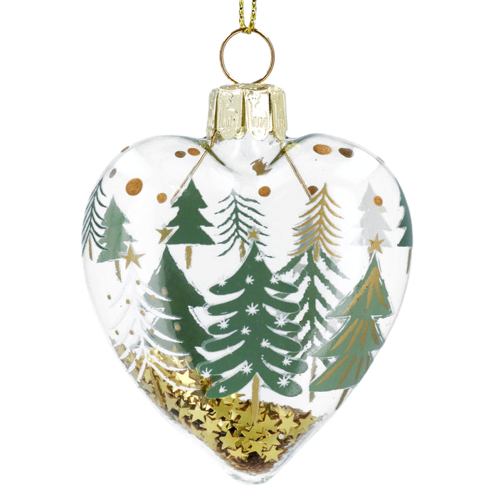 Clear Glass Heart w Trees/Conifers