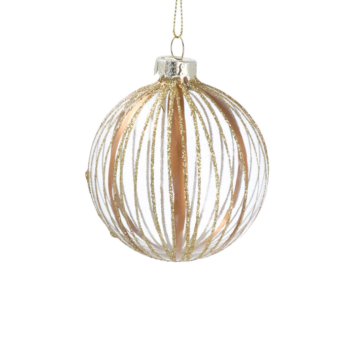 Clear Glass Ball w Matt/Glitter Stripes