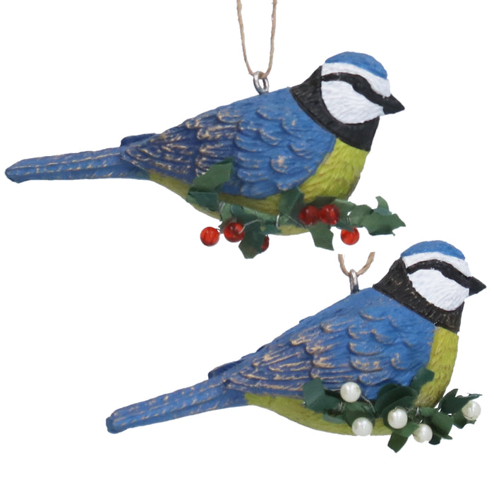 Resin Bluetit w Red/White Holly & Ivy Ber