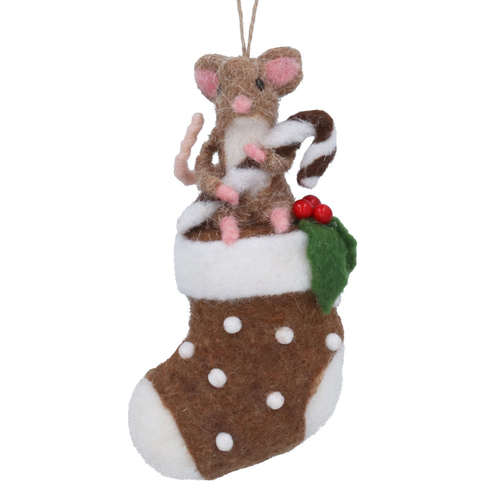 Mixed Wool Mouse on Stocking Dec