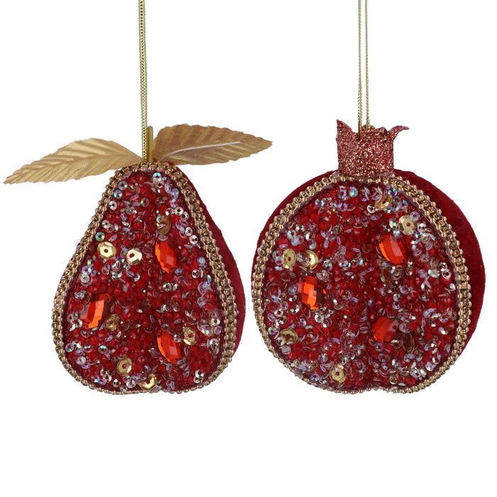 Red Fabric/Sequin Half Fruit Dec, 2as