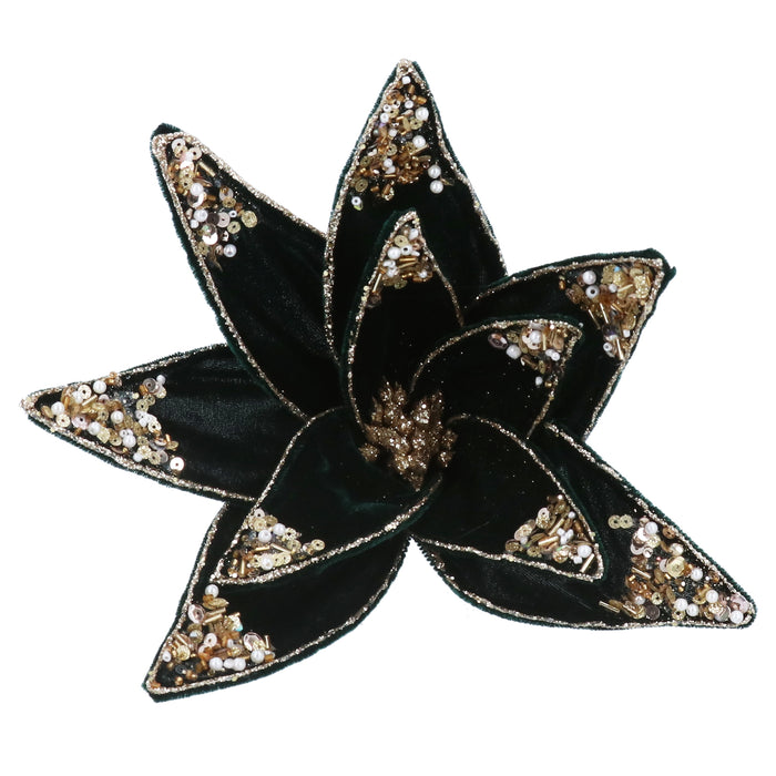 Green Velvet Poinsetta w Gold Sequins Cli