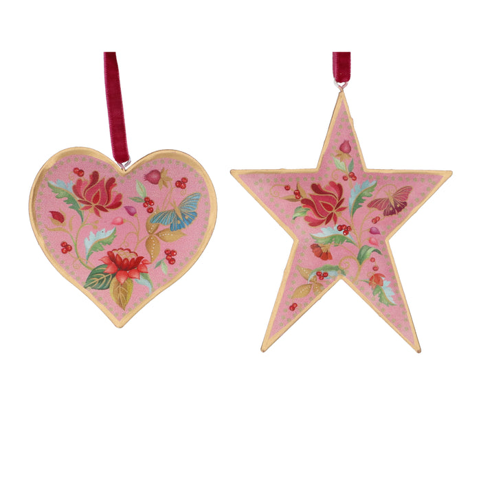 Tin Heart/Star, 11cm - Pink/Floribunda, 2as