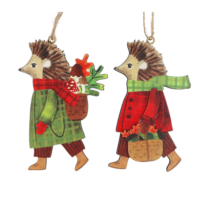 Wood Hedgehog, 8cm - Mr/Mrs in Plaid, 2as