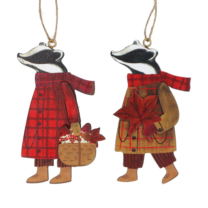 Wood Badger, 8cm - Mr/Mrs in Plaid, 2as