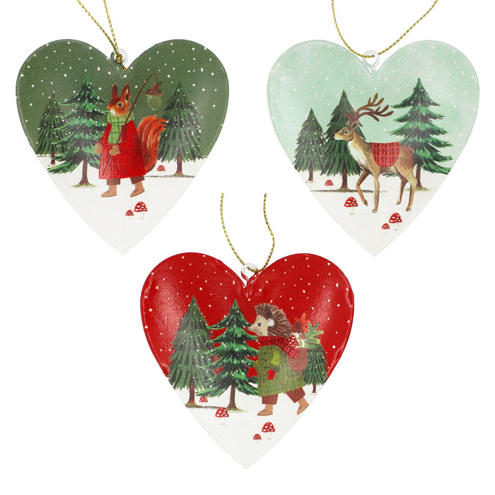 Tin Heart, 8cm - Woodland Scene, 3as