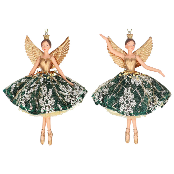 Resin/Velvet/Lace Fairy Dec - Green/Gold, Lge,