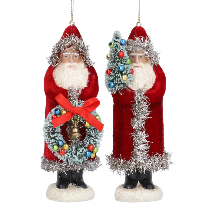 Resin Dec, 16cm - Vintage Santa w Tree/Wreath,