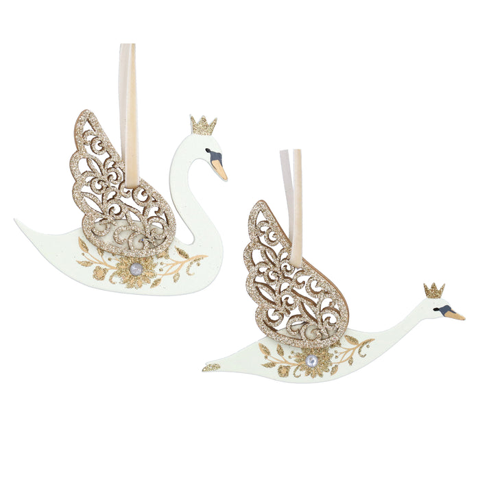 Wood Fretwork Dec - Cream/Gold Swan, 2as