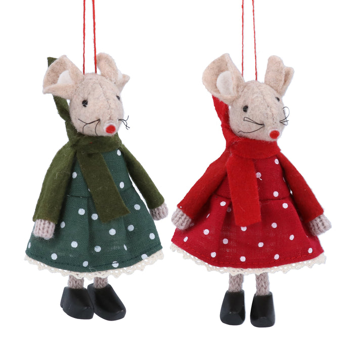 Fabric Dec, 12cm - Mouse w Polka Dot Dress, 2as