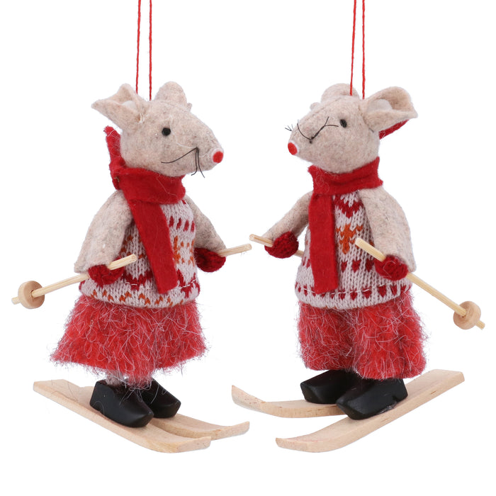 Fabric Dec, 11cm - Mr/Mrs Skiing Mouse, 2as