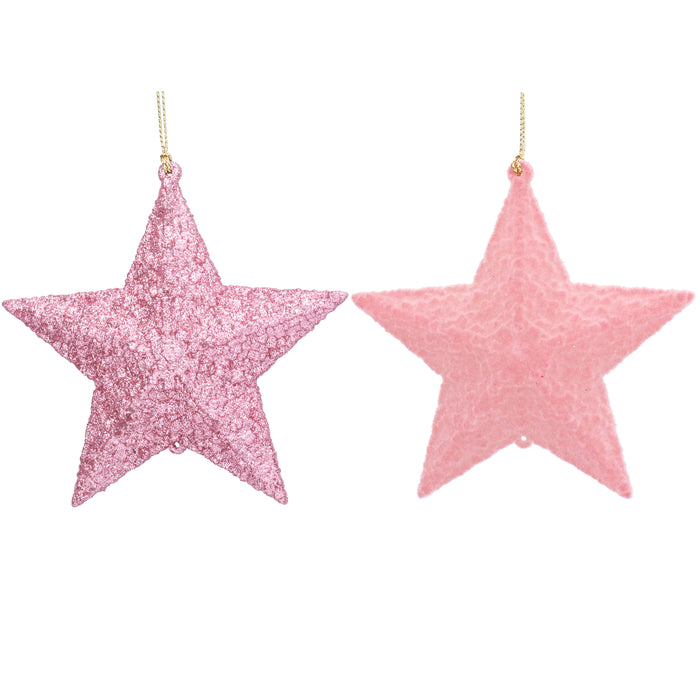 Acrylic Star, 11cm - Pink Glitter/Flock, 2as