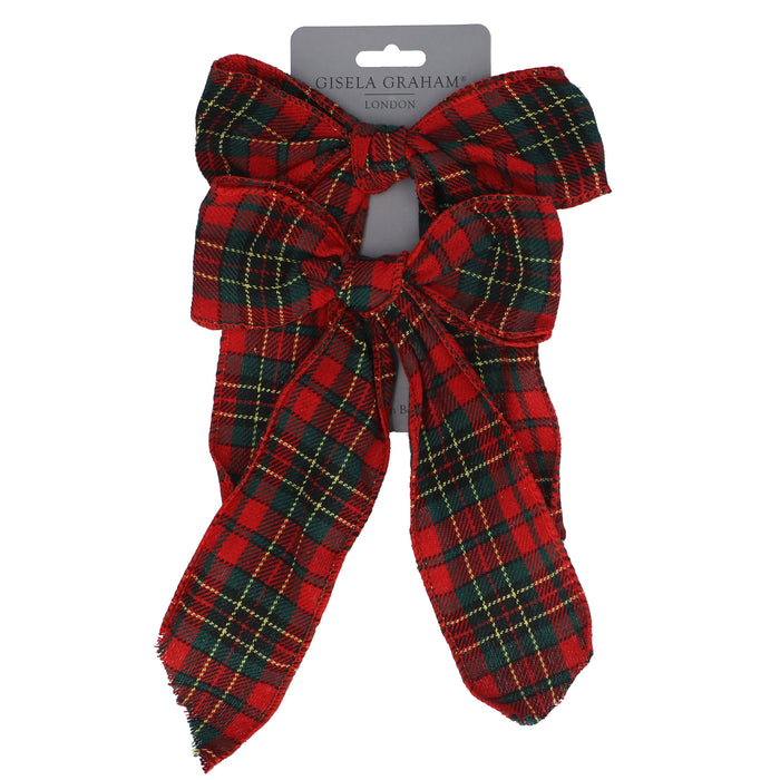 Fabric Bow, 25cm, Pack/2 - Red Tartan