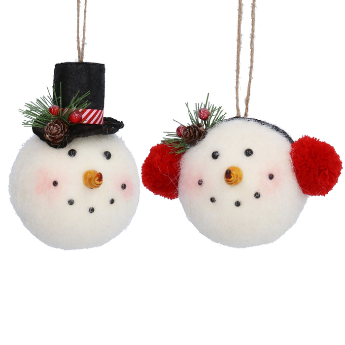 Fabric Snowman Head Ball, 9cm, 2as