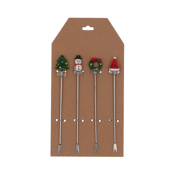 Metal/Glass Christmas Fork, Pack/4
