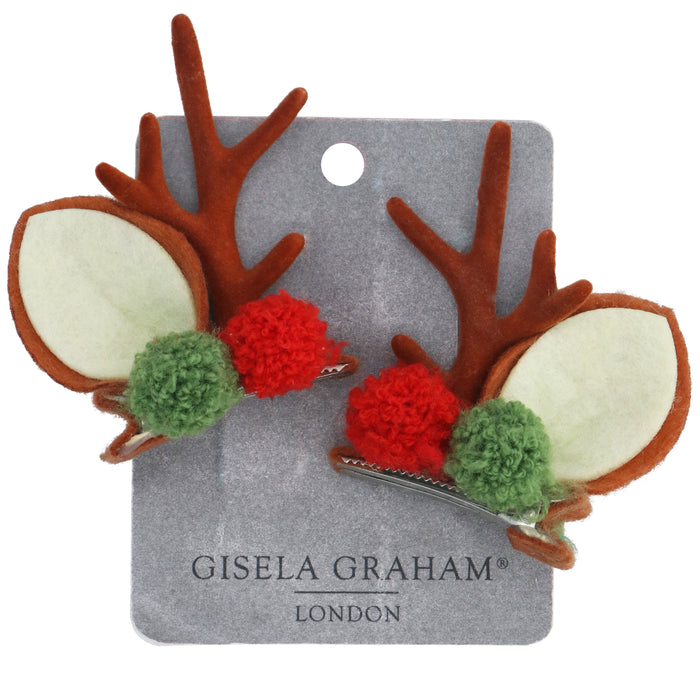 Fabric Antler/Pom Pom Hair Clips, Pack/2