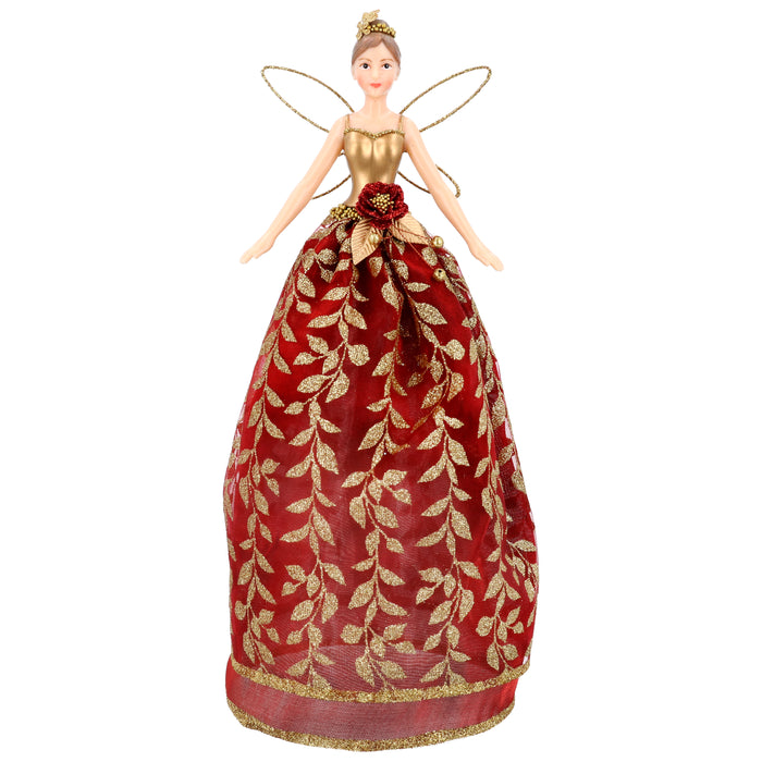 Red/Gold Leaf Tree Top Fairy Orn, Lge