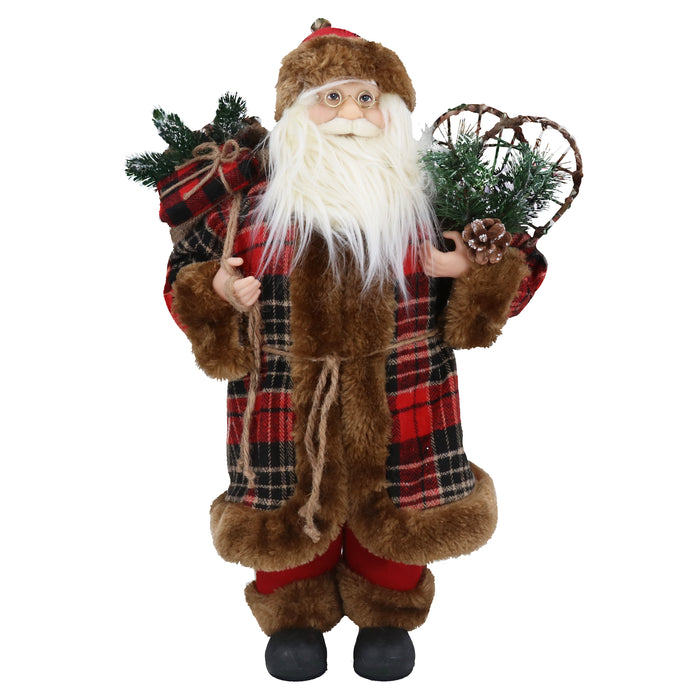 Woodland Santa in Plaid Coat Orn