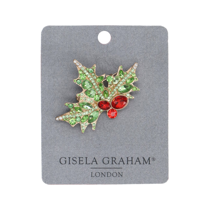 Jewelled Holly Brooch