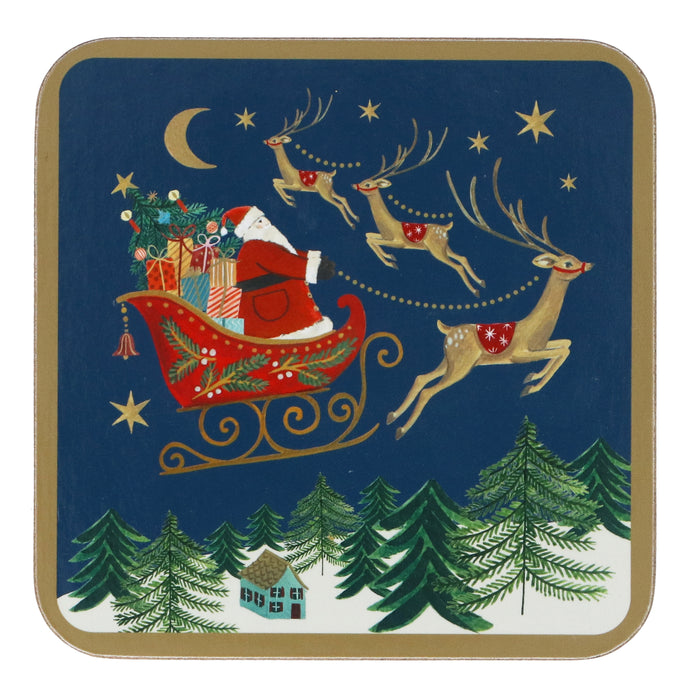 Cork Based Coaster, Pack/4 - Nostalgia Sleigh