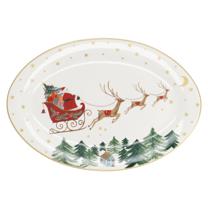 Bone China Oval Platter - Nostalgia Sleigh