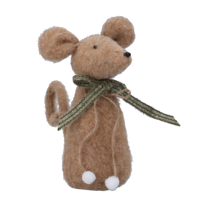 Mixed Wool Orn, 19cm - Mouse w Scarf