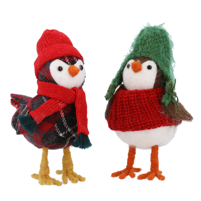 Fabric Bird Orn, 17cm - Winter Outfit, 2as