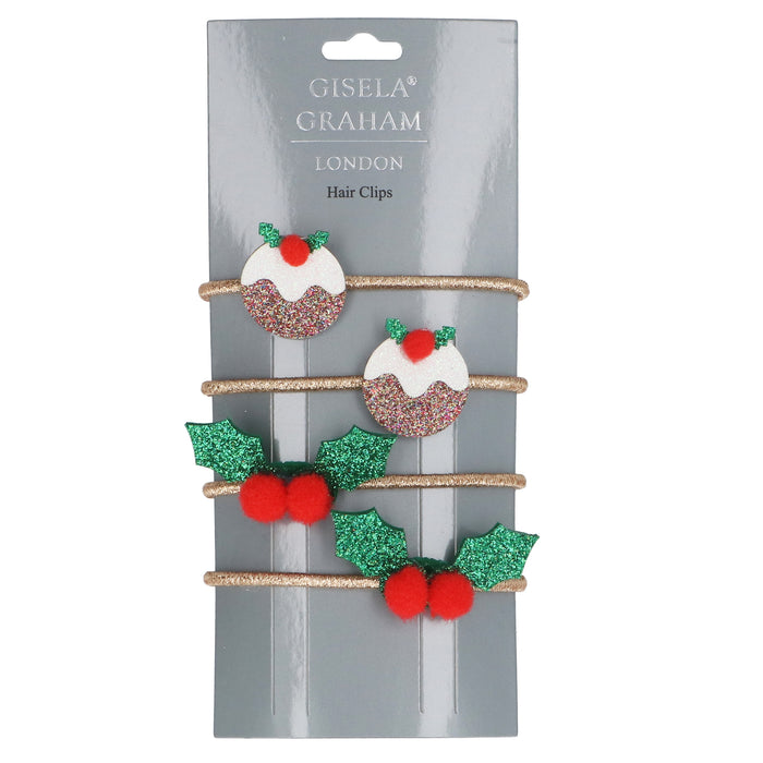 Christmas Pudding/Holly Hair Bobbles, Pack/4