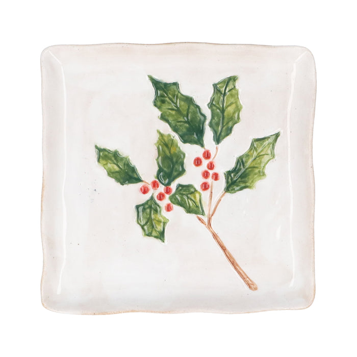 Stoneware Square Plate - Holly & Berries