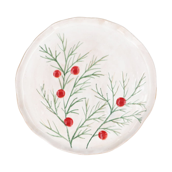 Stoneware Round Plate - Fir & Red Berries