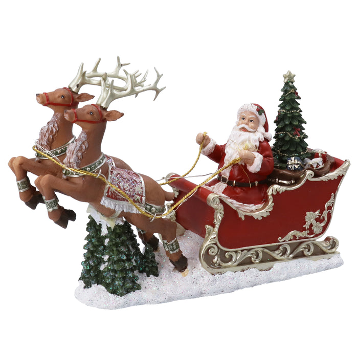 Resin LED Musical Santa & Sleigh Orn, 36cm
