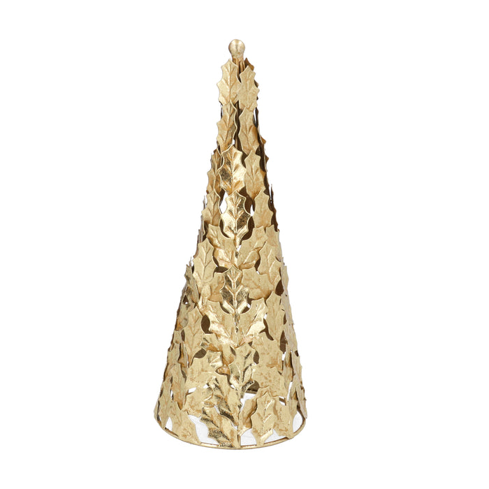 Metal Tree, 37cm - Gold Holly Leaves