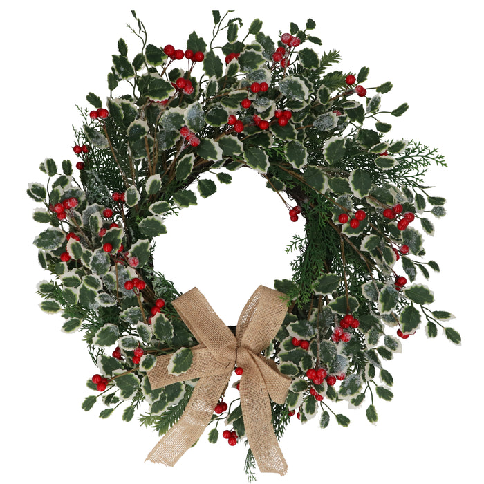 Wreath, 56cm - Variegated Holly w Bow