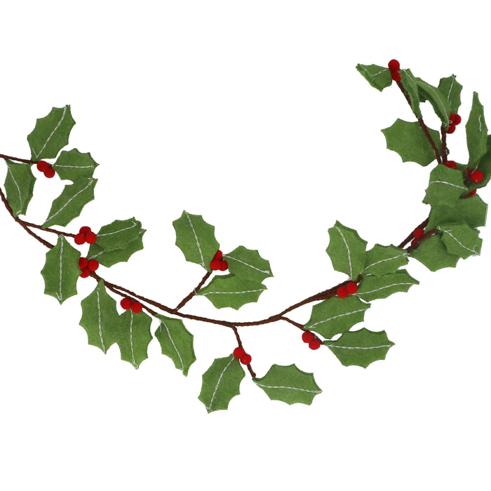 Felt Garland, 1.2m - Holly Leaves & Red Berries