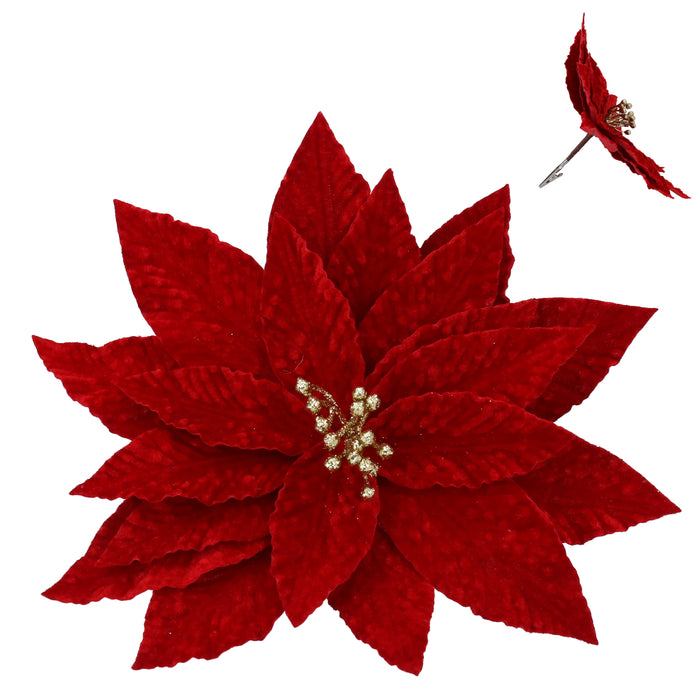 Fabric Poinsettia Clip, 26cm - Red Velvet